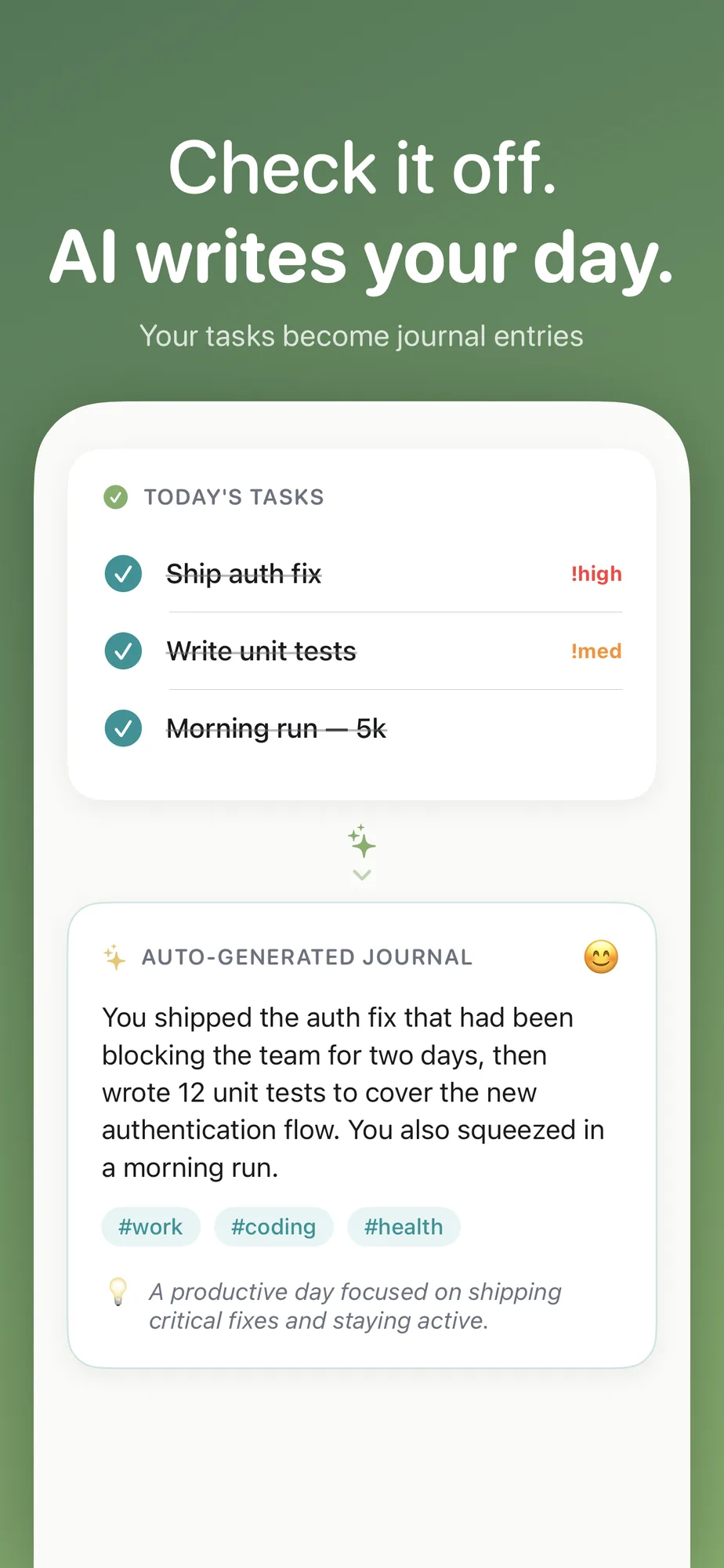 Tasks become journal entries automatically